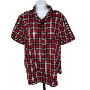 NWT LOFT red black metallic tartan plaid shirt XXL button front cotton $75